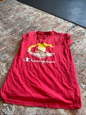 Champion Red Short Sleeve Tee with Yellow & White Graphic